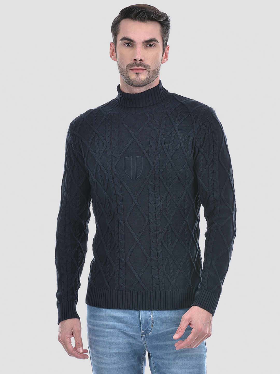 Numero Uno Men Argyl Blue Turtle Neck Sweater